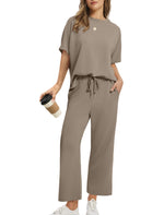 Women Oversized T-shirt and Wide Leg Crop Pants 2 Piece Sets
