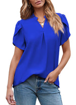 Women's Dressy Casual V Neck Cute Loose Petal Short Sleeve T-Shirts