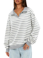 Women's Oversized Contrast Long Sleeve Striped Sweatshirts