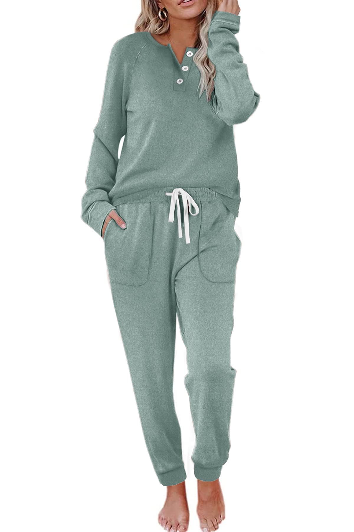 Women's Casual Button Sports Two-Piece Suit with Pockets