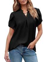 Women's Dressy Casual V Neck Cute Loose Petal Short Sleeve T-Shirts