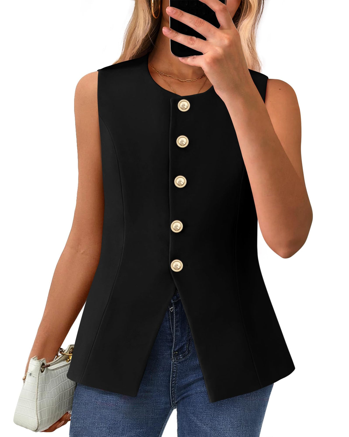 Women's Sleeveless Button-Down Blazer Vest