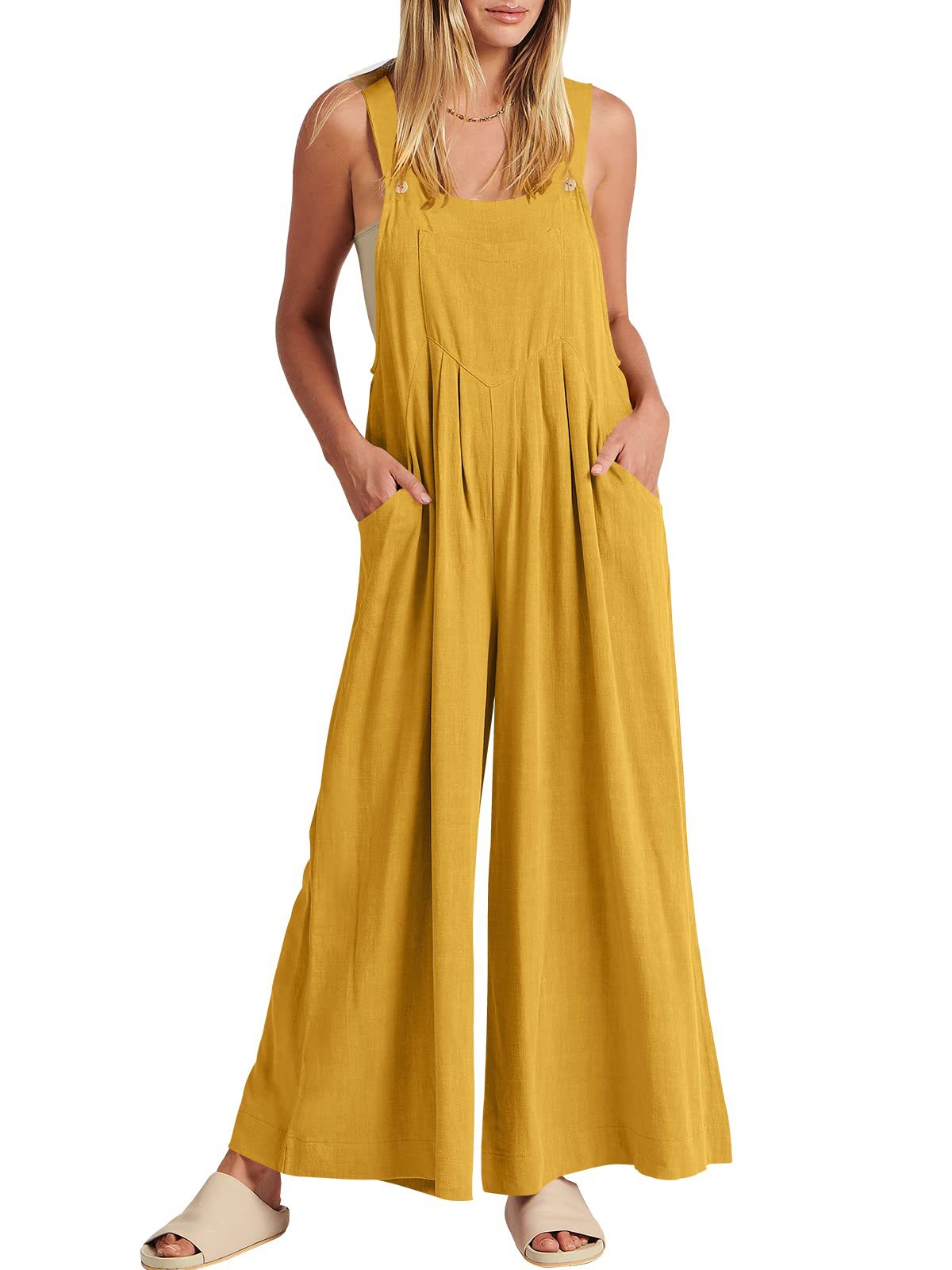Sleeveless Wide Leg Jumpsuit with Pockets