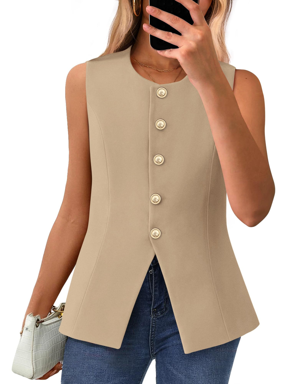 Women's Sleeveless Button-Down Blazer Vest