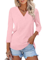 Women's 3/4 Length Sleeves V Neck Basic Tops