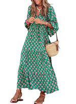 Women's Puff Sleeve Smocked Ruffle Boho Maxi Dress