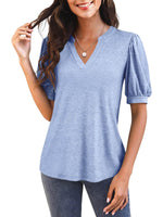 Women's V Neck Puff Sleeve Basic T-shirt