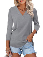 Hot Sale - Women's 3/4 Length Sleeves V Neck Basic Tops