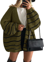 Women's Oversized Balloon Sleeve Striped Cardigan