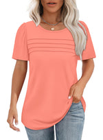 Women's Short Sleeve Pleated Front Scooped Neck T-shirts