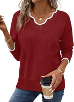Women's Cozy Lightweight Scalloped V Neck Sweater
