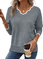 Women's Cozy Lightweight Scalloped V Neck Sweater