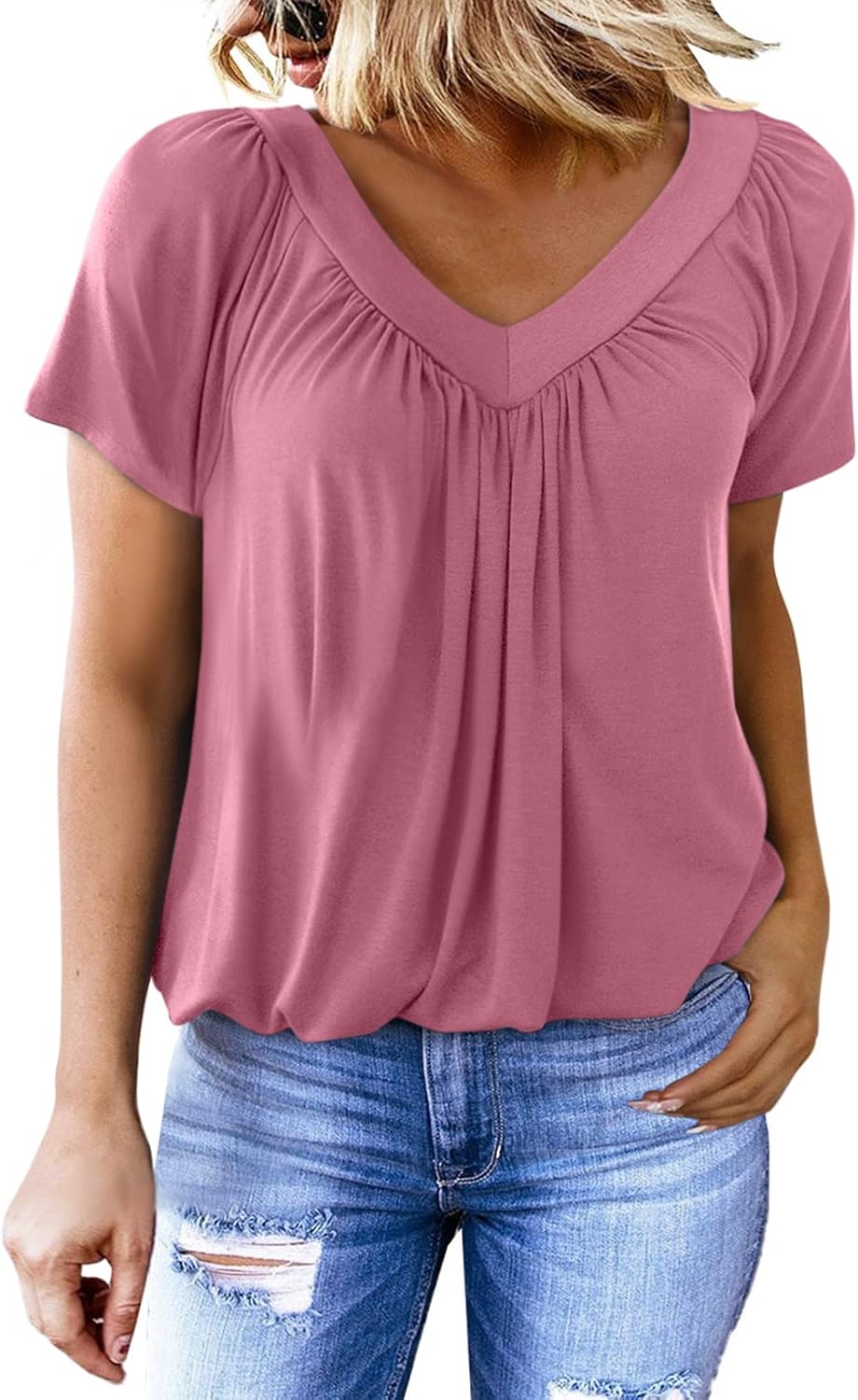 Women's Casual Short Sleeve V Neck Basic T-shirts