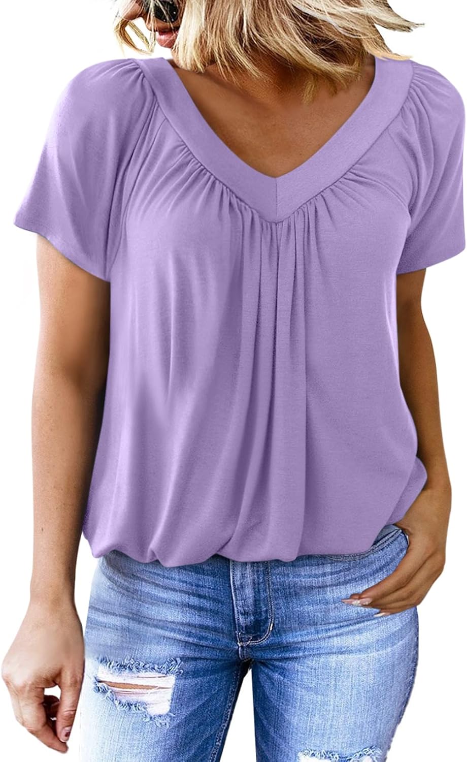 Women's Casual Short Sleeve V Neck Basic T-shirts