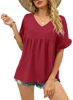 Women's Casual V Neck Ruffle Sleeve Blouse