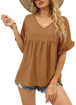 Women's Casual V Neck Ruffle Sleeve Blouse
