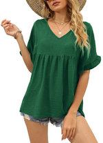 Women's Casual V Neck Ruffle Sleeve Blouse