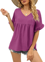 Women's Casual V Neck Ruffle Sleeve Blouse