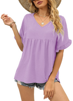 Women's Casual V Neck Ruffle Sleeve Blouse