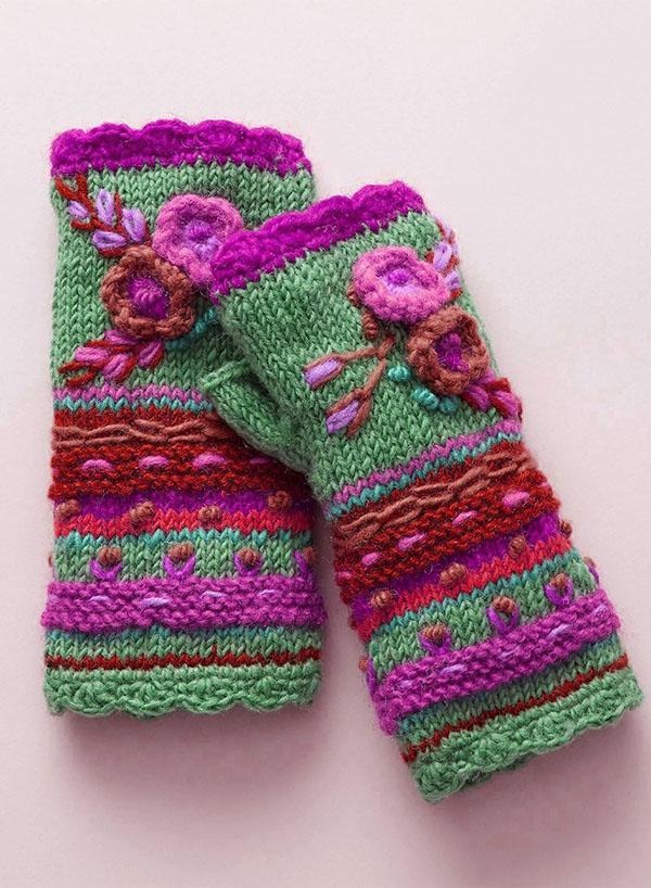 Floral Knitted Casual Warm Gloves