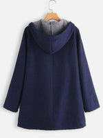 Solid Color Hooded Zipper Long Sleeves Fleece Warm Coat