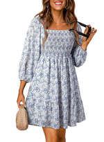 Women's Square Neck Smocked Boho Floral Dress