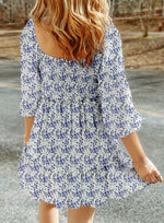 Women's Square Neck Smocked Boho Floral Dress
