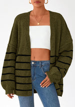 Women's Oversized Balloon Sleeve Striped Cardigan