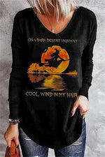 Women's Halloween Black Witch Letter Print V Neck Blouse