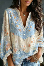 Women's Multi Ocean Element V Neck Long Sleeves Blouse