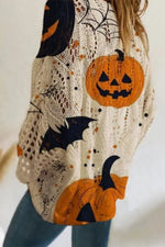 Women's Halloween Multi Pumpkin Bat Round Neck Long Sleeve Sweater