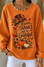Women's Thanksgiving Orange Pumpkin Print Round Neck Long Sleeve Sweatshirt