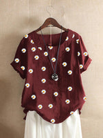 Women's Round Neck Floral Print Short Sleeves T-shirt
