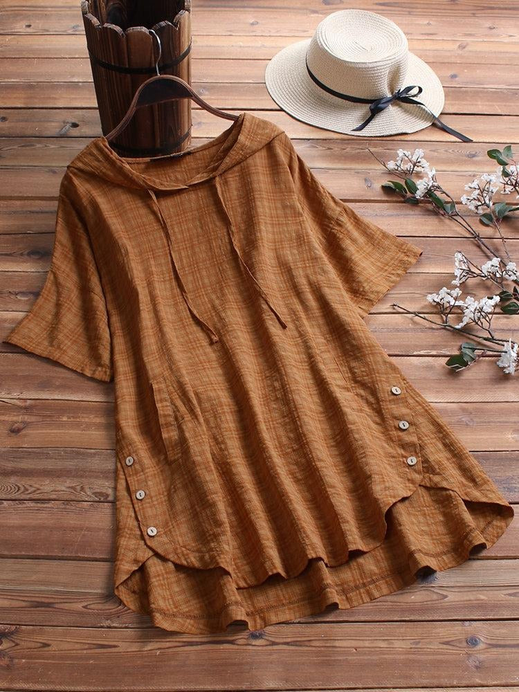 Women's Halter Solid Color Pockets Short Sleeves Blouse
