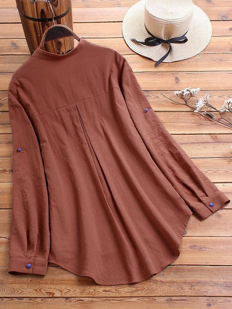 Women's Collared Neck Cat Print Long Sleeves Shirt