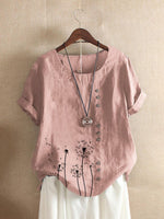Dandelion Print Buttons Short Sleeves T-shirt
