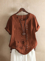 Dandelion Print Buttons Short Sleeves T-shirt