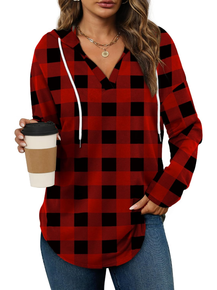 Women's Long Sleeve Plaid Oversized Hoodie