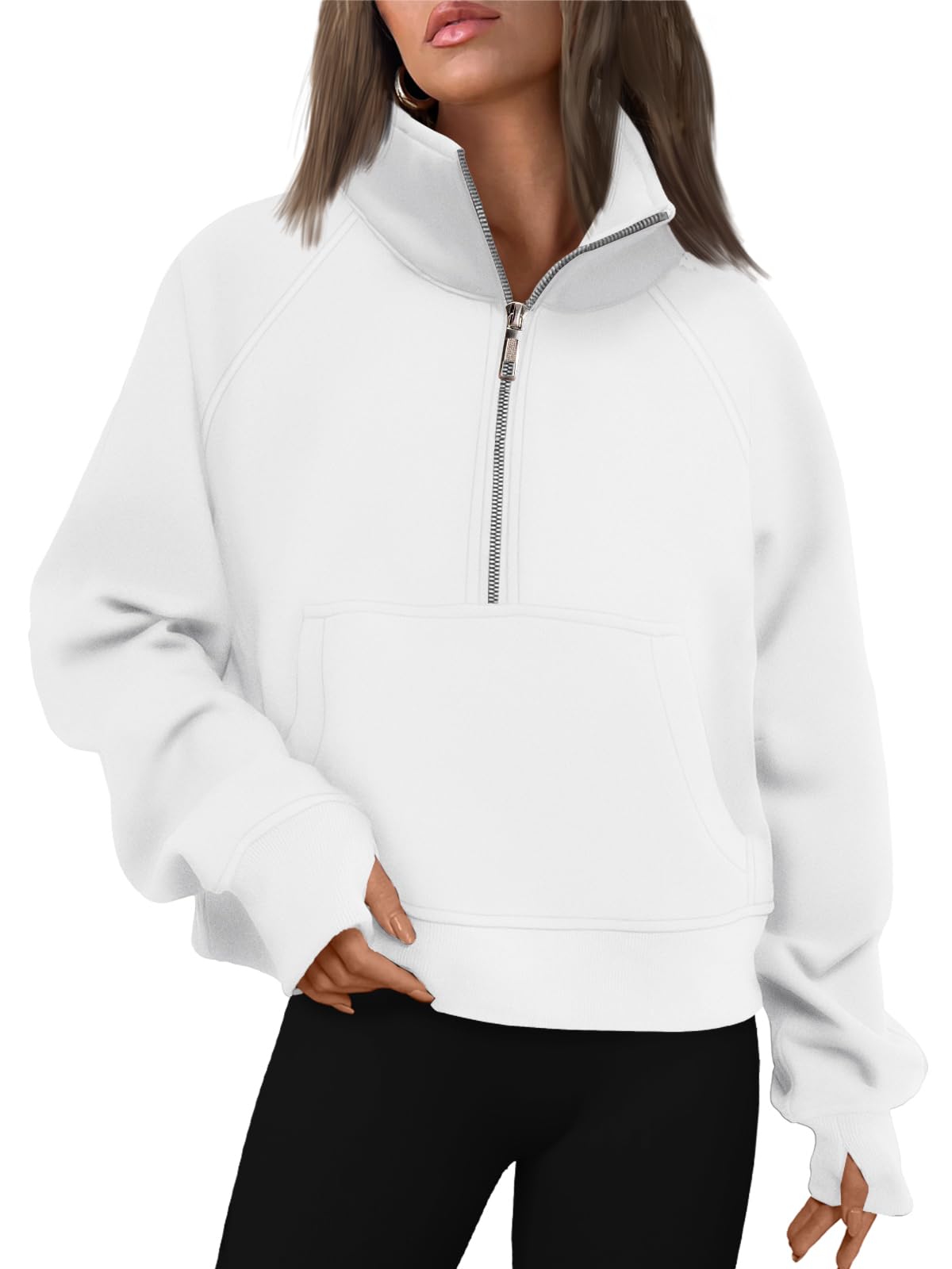 Women's Half Zip Cropped Sweatshirt With Thumb Holes