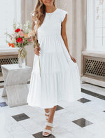 Women's Summer Casual Flutter Short Sleeve SmockedMidi Dress