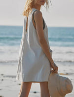 Women's Casual Stretch Sleeveless Shorts Bodysuit with Pockets