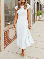 Women's Summer Casual Flutter Short Sleeve SmockedMidi Dress