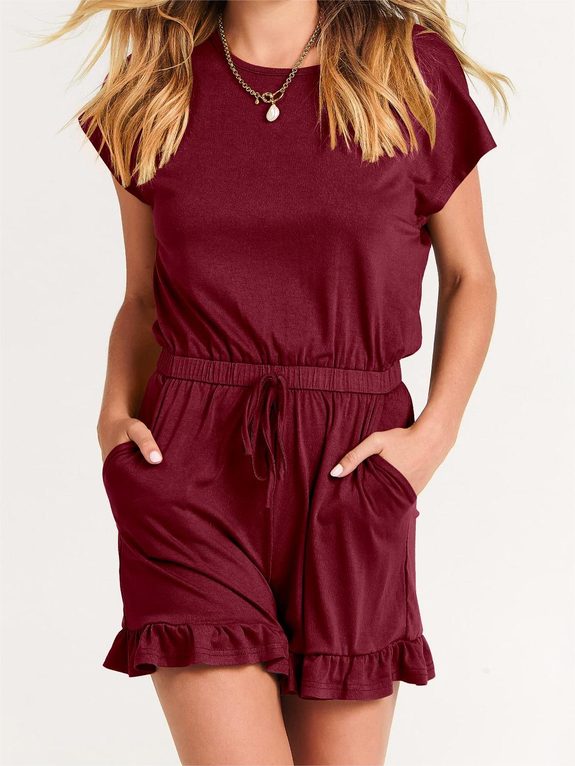 Women's Ruffle Hem Casual One Piece Pockets Romper