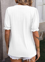 Women's V-NeckPuff-Sleeve Textured Knit Top