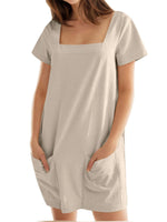 Women's Solid Square Neck Pocket Mini Dress