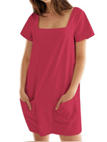 Women's Solid Square Neck Pocket Mini Dress