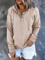 Solid Button Front Hoodie with Pocket
