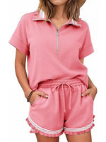 Women's Striped Trim Half-Zip Lounge Set