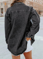 Women's Button Down Raw Edge Denim Jacket
