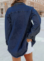 Women's Button Down Raw Edge Denim Jacket
